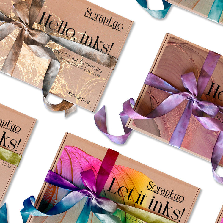 Alcohol inkі kits for beginners and sets of mini alcohol inks ScrapEgo in beautiful gift packaging.