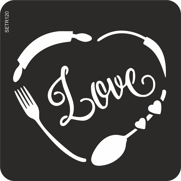 kitchen stencils featuring designs of food, coffee, tea, utensils, herbs, and culinary motifs. Perfect for decorating kitchen walls, furniture, trays, jars, or for DIY craft projects.