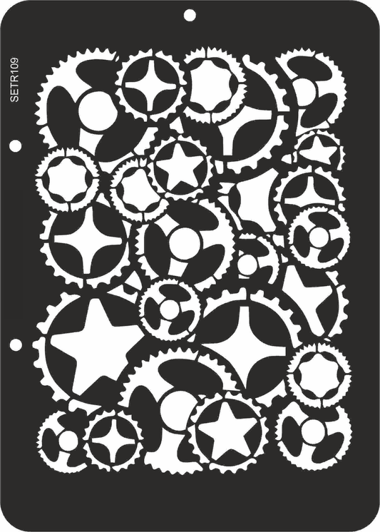 Reusable plastic stencil for decoration, scrapbooking, decoupage 'ScrapEgo' / gears / SETR109
