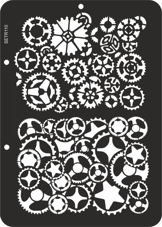Reusable plastic stencil for decoration, scrapbooking, decoupage 'ScrapEgo' / gears / SETR110
