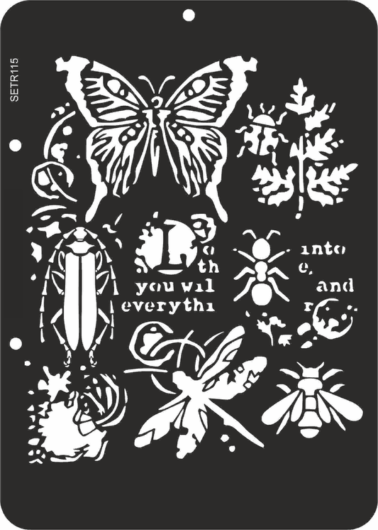 Reusable plastic stencil for decoration, scrapbooking, decoupage 'ScrapEgo' / butterfly beetles / SETR115