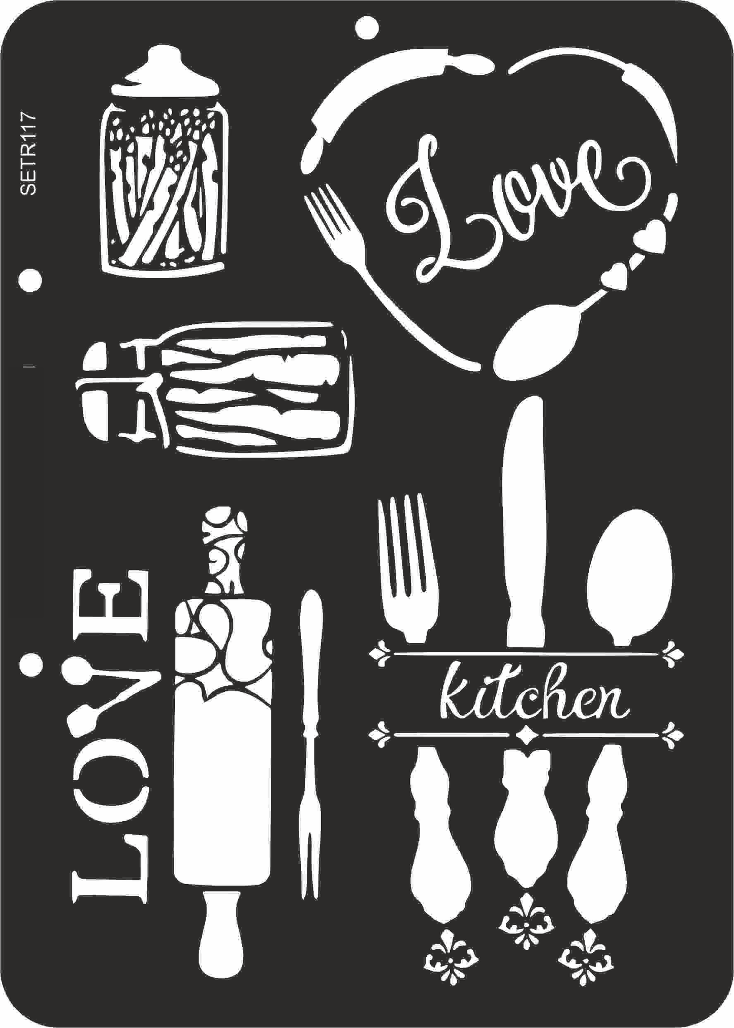 Reusable plastic stencil for decoration, scrapbooking, decoupage 'ScrapEgo' / kitchen / SETR117