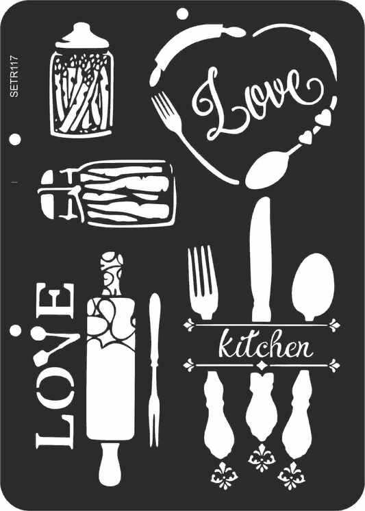 Reusable plastic stencil for decoration, scrapbooking, decoupage 'ScrapEgo' / kitchen / SETR117
