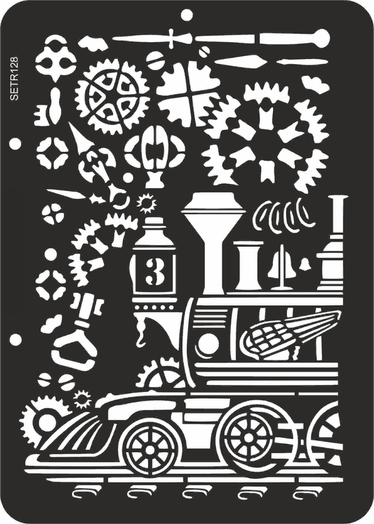 Reusable plastic stencil for decoration, scrapbooking, decoupage 'ScrapEgo' / train steampunk / SETR128