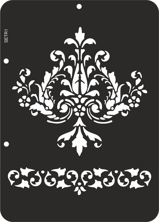 Reusable plastic stencil for decoration, scrapbooking, decoupage / DAMASK ORNAMENT / SETR1