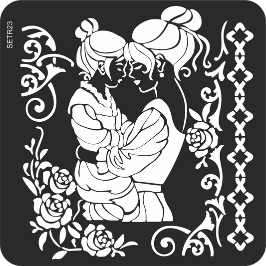 Reusable plastic stencil for decoration, scrapbooking, decoupage 'ScrapEgo' / mother and daughter / SETR23