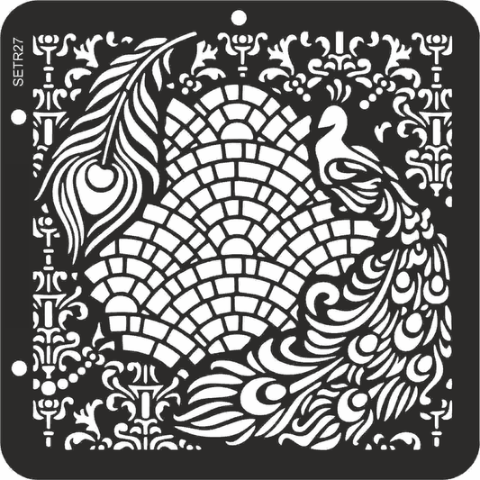Reusable plastic stencil for decoration, scrapbooking, decoupage 'ScrapEgo' / feather peacock / SETR27