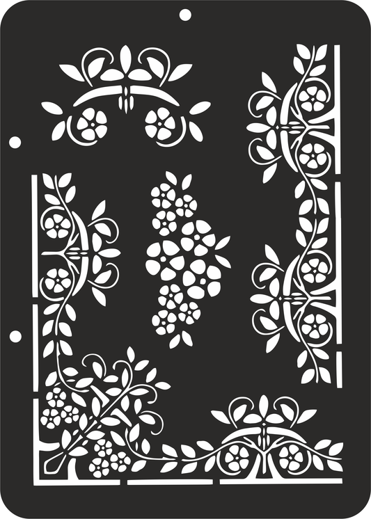 Reusable plastic stencil for decoration, scrapbooking, decoupage / FLOWER BORDER / SETR2