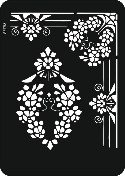 Reusable plastic stencil for decoration, scrapbooking, decoupage / FLOWER BORDER / SETR3