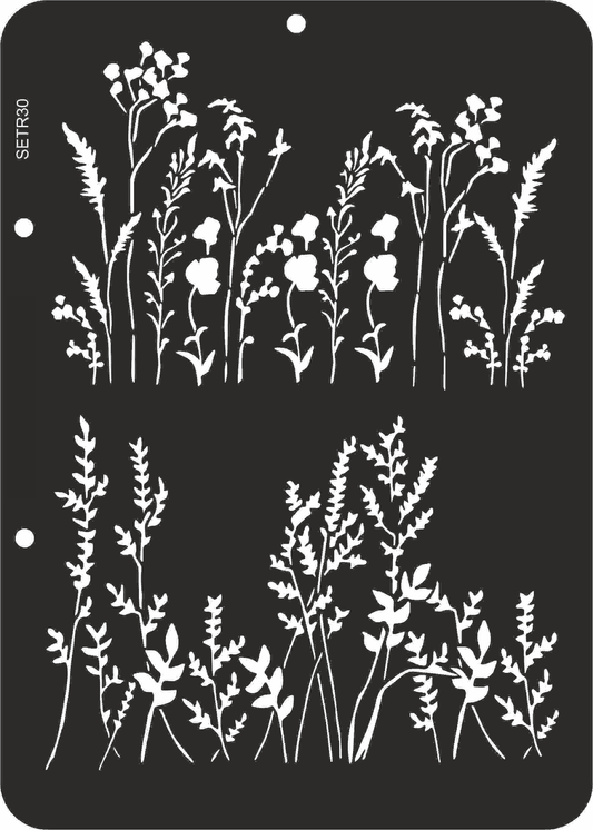 Reusable stencil for decoupage, scrapbooking, mixedmedia techniques, decoration. branches and blades of grass
