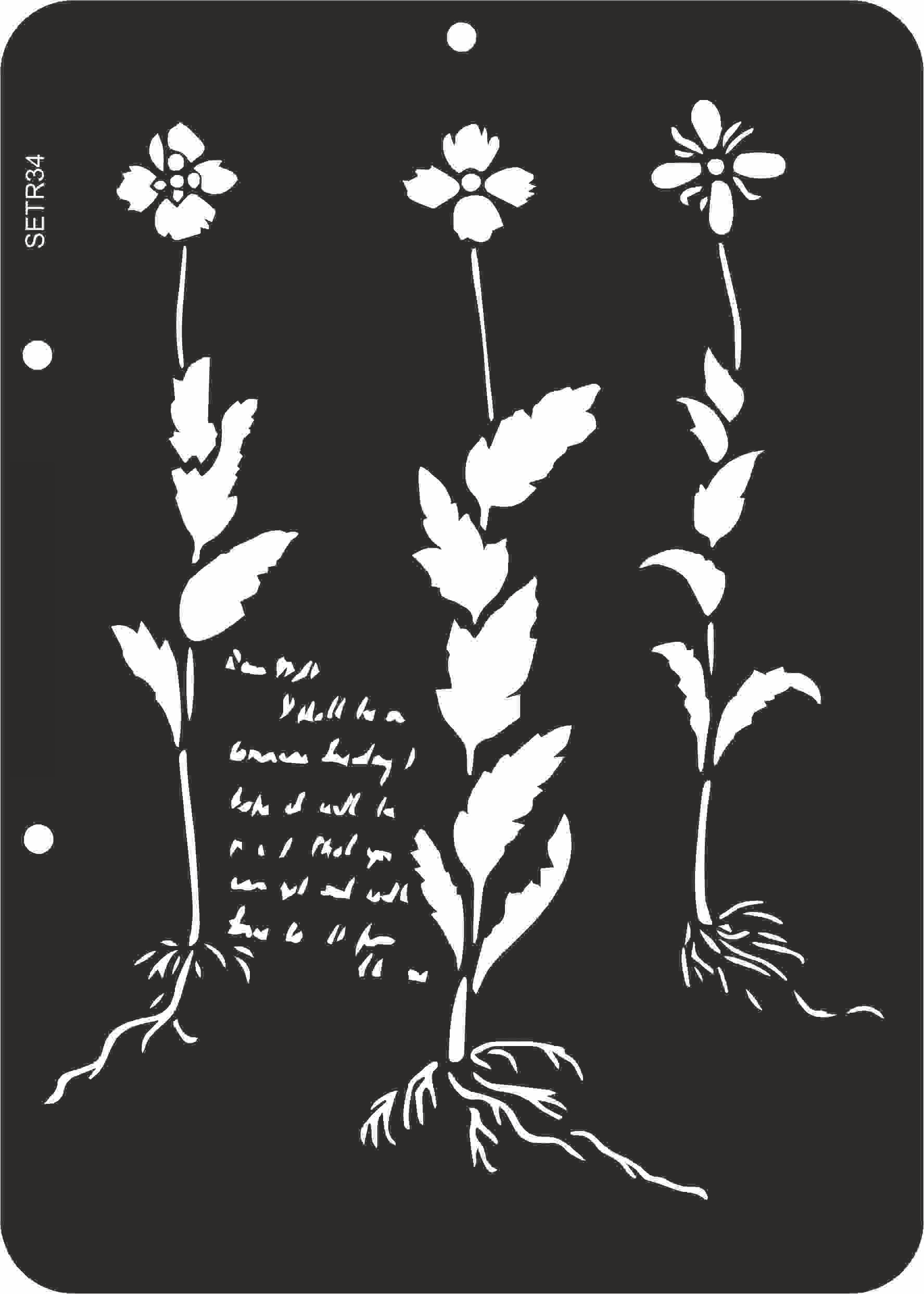Reusable stencil for decoupage, scrapbooking, mixedmedia techniques, decoration. flowers with roots