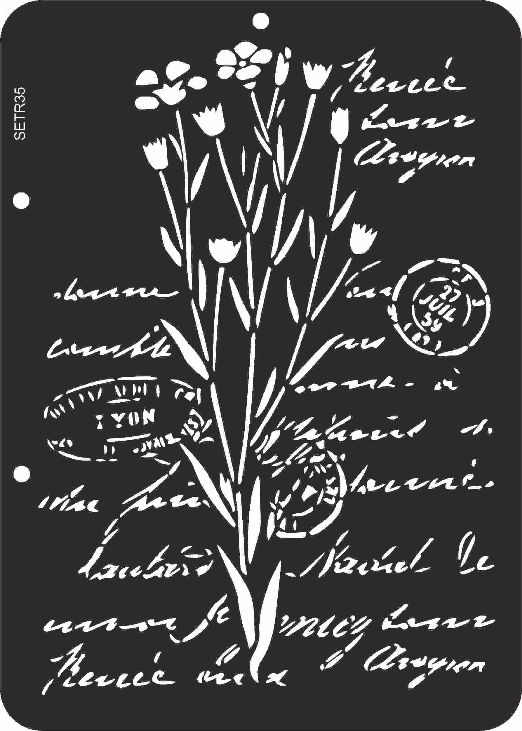 Reusable stencil for decoupage, scrapbooking, mixedmedia techniques, decoration. flower & handwriting
