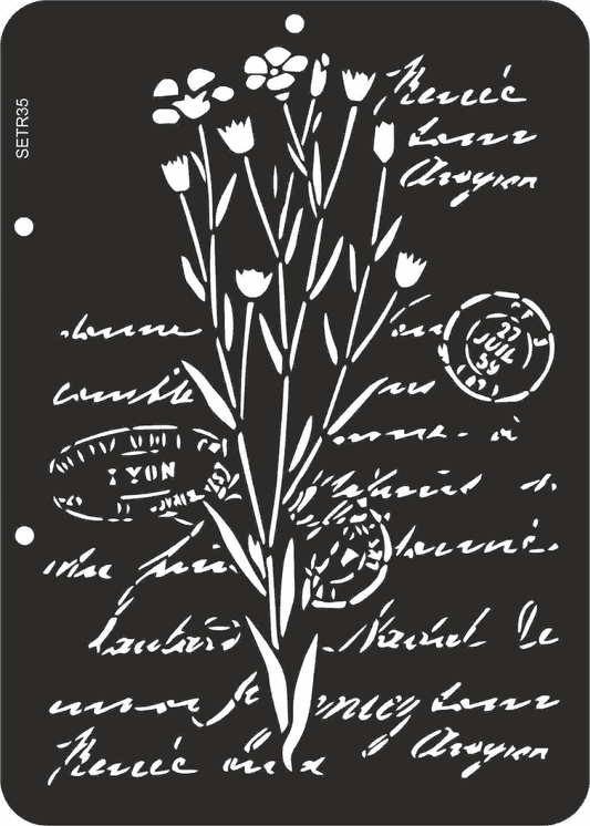 Reusable stencil for decoupage, scrapbooking, mixedmedia techniques, decoration. flower & handwriting