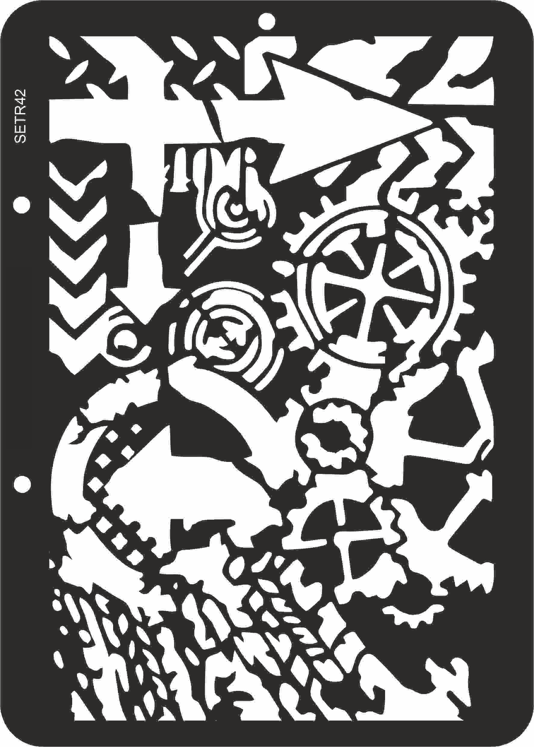 Reusable stencil for decoupage, scrapbooking, mixedmedia techniques, decoration. gears and arrows