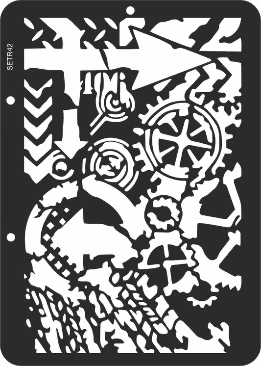 Reusable stencil for decoupage, scrapbooking, mixedmedia techniques, decoration. gears and arrows