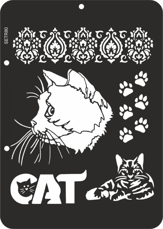 Reusable plastic stencil for decoration, scrapbooking, decoupage 'ScrapEgo' / cat / SETR80