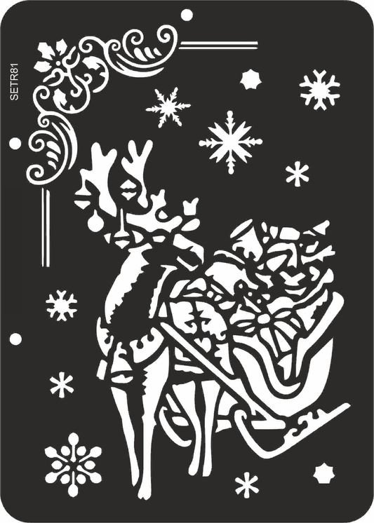 Reusable plastic stencil for decoration, scrapbooking, decoupage 'ScrapEgo' / Christmas reindeer / SETR81