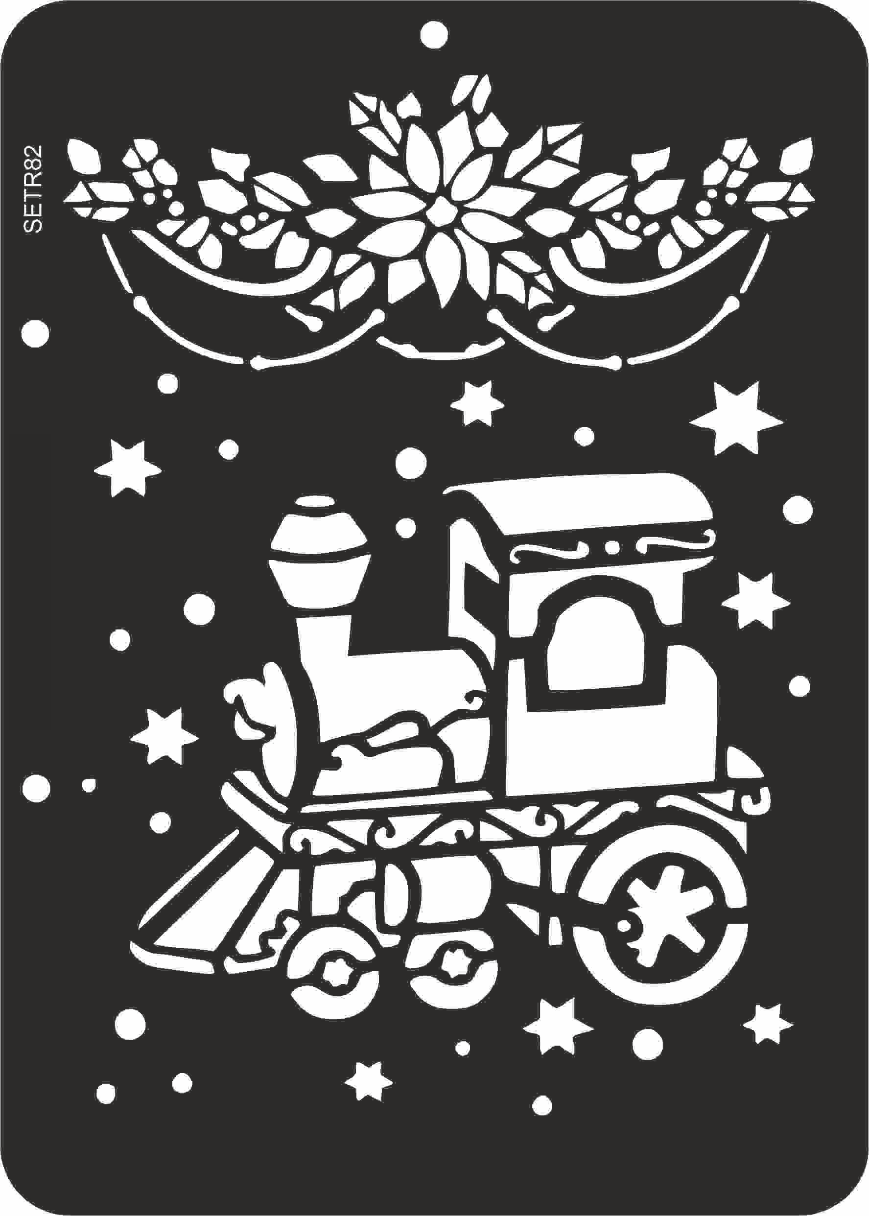 Reusable plastic stencil for decoration, scrapbooking, decoupage 'ScrapEgo' / Christmas train / SETR82