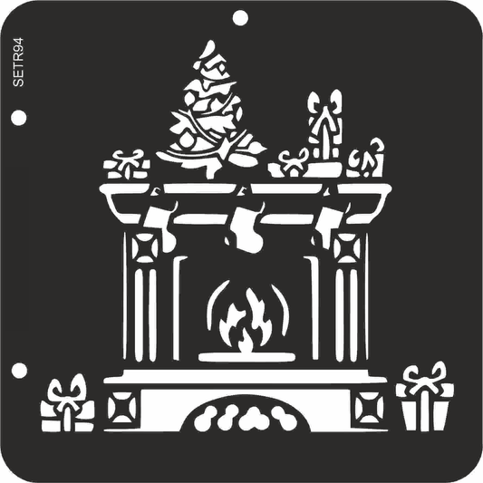 Reusable plastic stencil for decoration, scrapbooking, decoupage 'ScrapEgo' / Christmas fireplace / SETR94