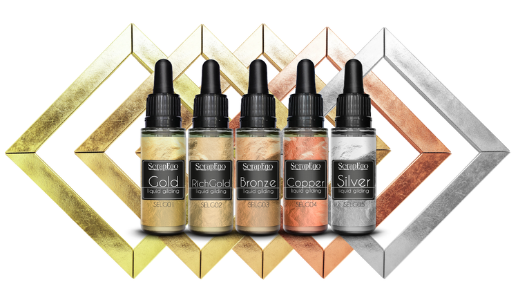 Liquid Leaf Paint by ScrapEgo is alcohol based fast drying paint of metallic color. Contains natural metallic pigments and imitates precious metals.