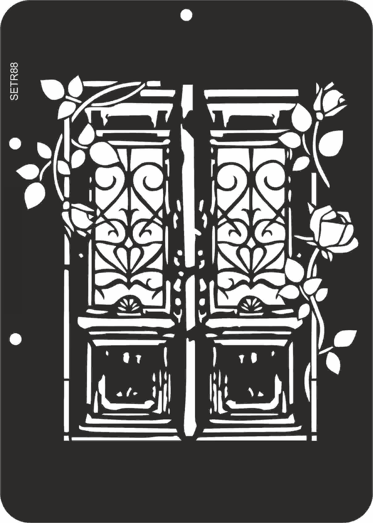 Windows &amp; Doors stencil collection. Featuring classic and modern window and door shapes, frames, panes, and decorative details – perfect for walls, furniture, scrapbooking, cards, and DIY crafts.