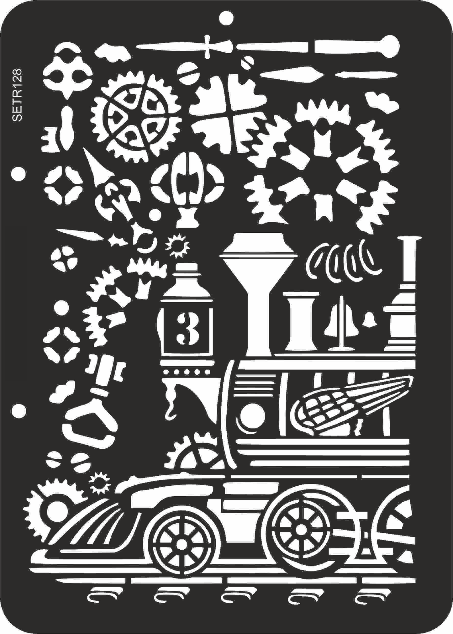Reusable plastic stencil for decoration, scrapbooking, decoupage 'ScrapEgo' / train steampunk / SETR128
