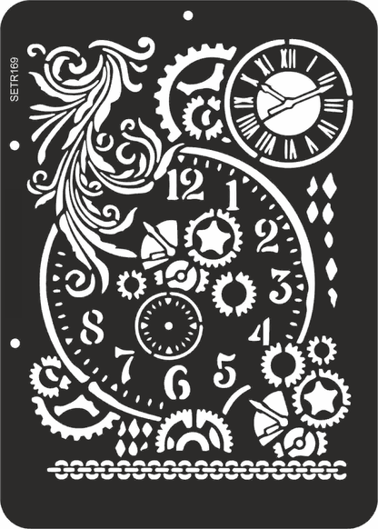 Reusable plastic stencil for decoration, scrapbooking, decoupage 'ScrapEgo' / steampunk watch / SETR169