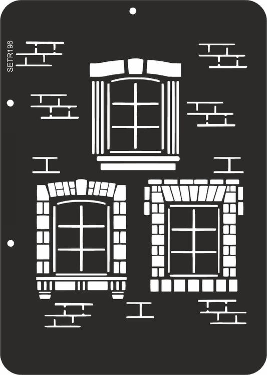 Reusable plastic stencil for decoration, scrapbooking, decoupage 'ScrapEgo' / brick wall windows / SETR196