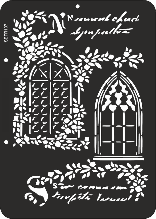 Reusable plastic stencil for decoration, scrapbooking, decoupage 'ScrapEgo' / brick wall windows / SETR197