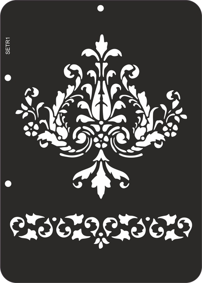 Reusable plastic stencil for decoration, scrapbooking, decoupage / DAMASK ORNAMENT / SETR1