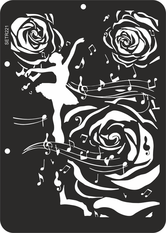 Reusable plastic stencil for decoration, scrapbooking, decoupage 'ScrapEgo' / ballerina roses / SETR221