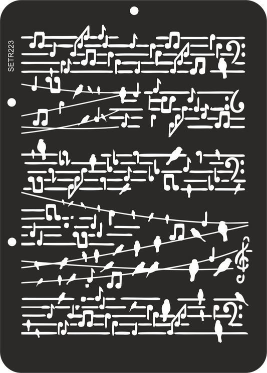Reusable plastic stencil for decoration, scrapbooking, decoupage 'ScrapEgo' / musical notes / SETR223