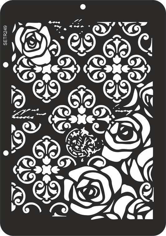 Reusable plastic stencil for decoration, scrapbooking, decoupage 'ScrapEgo' / damask flowers / SETR249